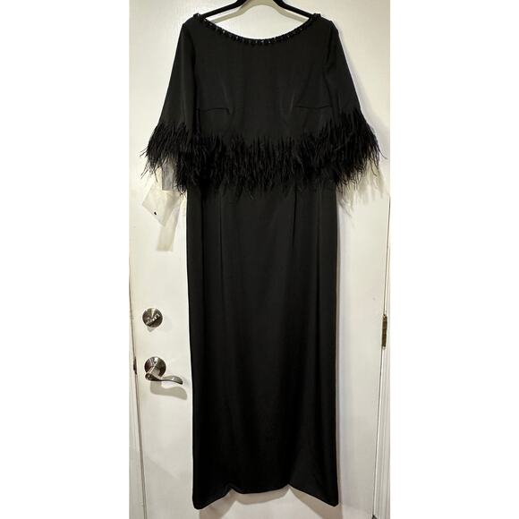 Mac Duggal Embellished Neck Feather Trim Cocktail Dress 11787 Size 14 Evening - Picture 2 of 16